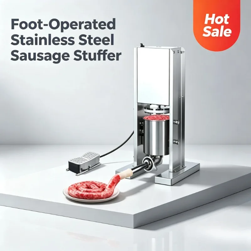 Commercial Vertical Stainless Steel Sausage Stuffer, Foot Pedal & Electric Dual-Use Sausage Filling Machine