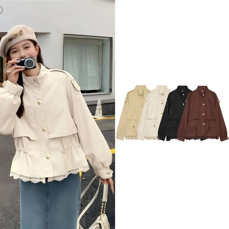 Guobioziy Women's Top 2026 New Style Short Lace Spliced Workwear Jacket for Women Available in Multiple Colours, Easy to Match