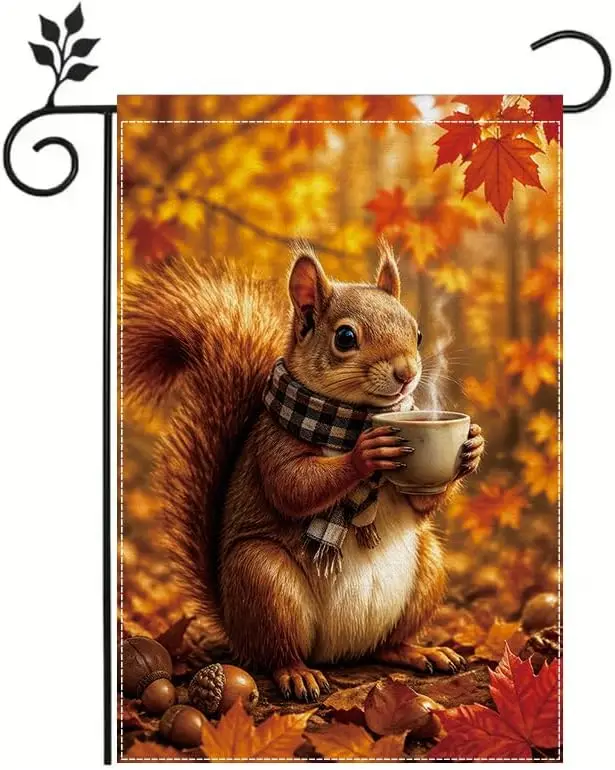 Garden Flag 12x18 Inch, Cute Squirrel Autumn Garden Flag, Fall Woodland Animal Outdoor Flag, Seasonal Decorative Yard Flag f kkz