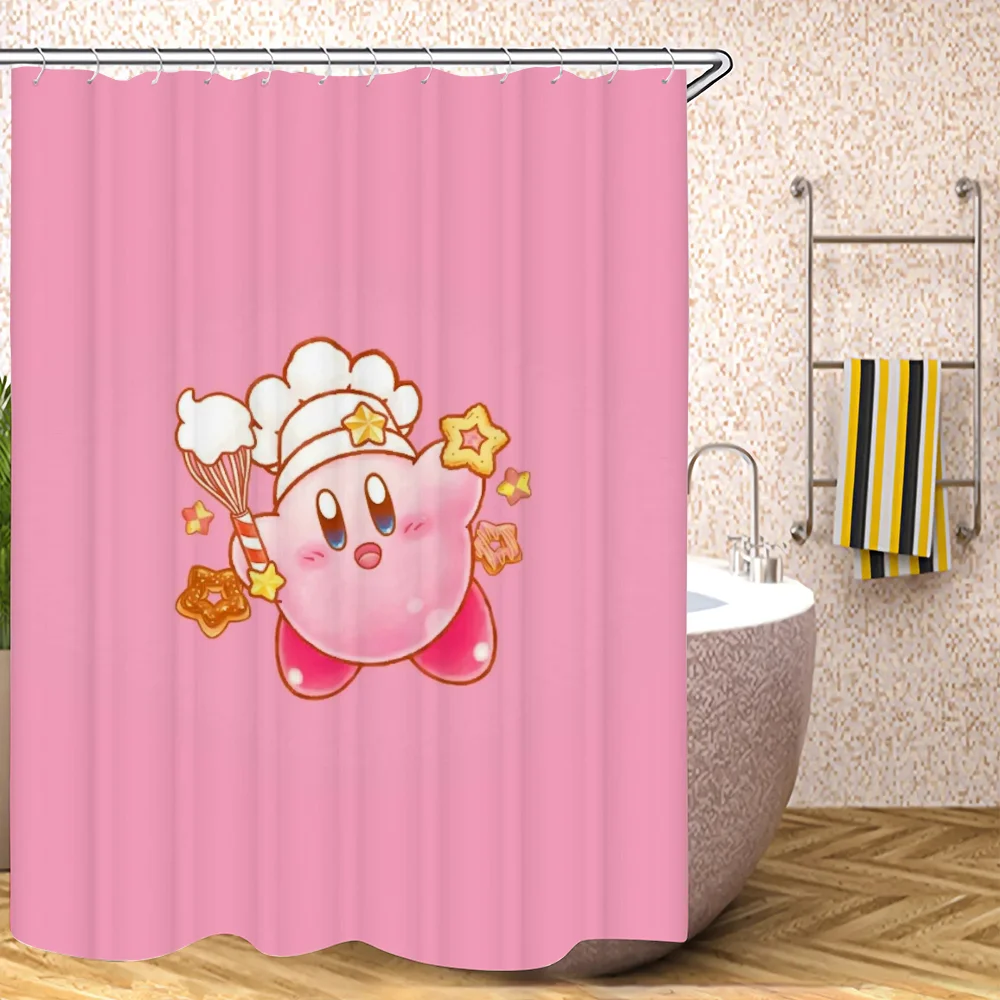 Kawaii Cartoon Kirbys Shower Curtains for Bathroom Curtain Folding Partition Bath Accessories Bedrooms Waterproof Fabric Set