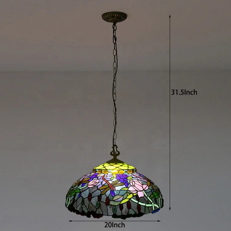 Custom Made -Style 20Inch Antique Brass Hand Crafted Glass Hanging Pendant Ceiling Light Fixture