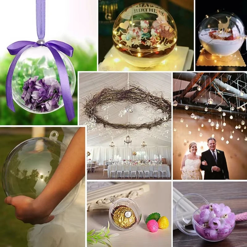 3-7cm Transparent Open Plastic Christmas Tree Pendant Home Decoration Ball Clear Bauble Ornament Gift Present Box Decoration