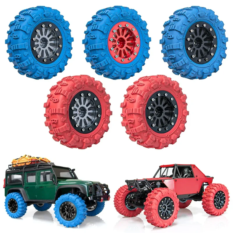 1.45 Beadlock Wheels and Crawler Tires 65mm * 25mm Mud Slingers Soft Sticky Tyres For 1/18TRX4M 1/24 SCX24 FMS Crawler