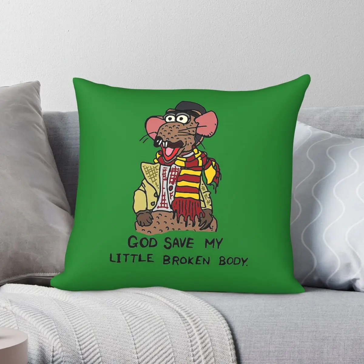 Muppet Christmas Carol Rizzo The Rat Square Pillowcase Polyester Linen Velvet Pattern Zip Decor Bed Cushion Cover 45x45