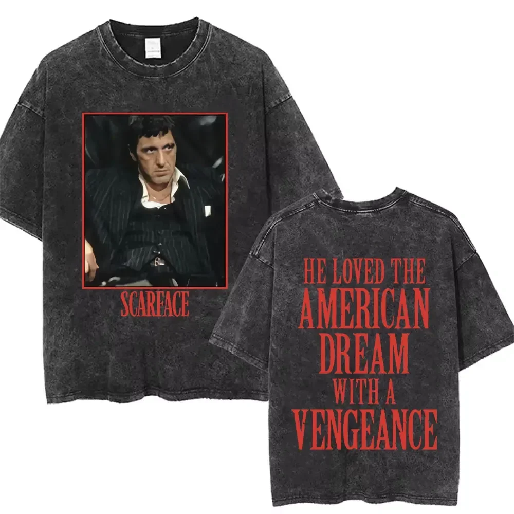 Customization Washed Vintage Movie Scarface The Eyes Chico They Never Lie T Shirts Tony Montana Al Pacino T-shirt Men's Retro Ov