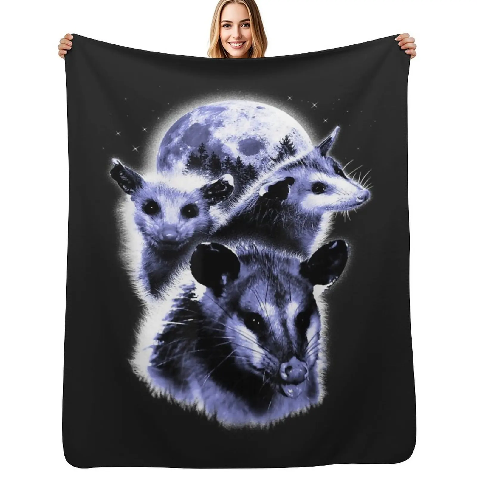 

Three Opposum Moon With 3 Possums And Dead Moon Throw Blanket Shaggy Furry Soft Blanket for Bedroom Living Room