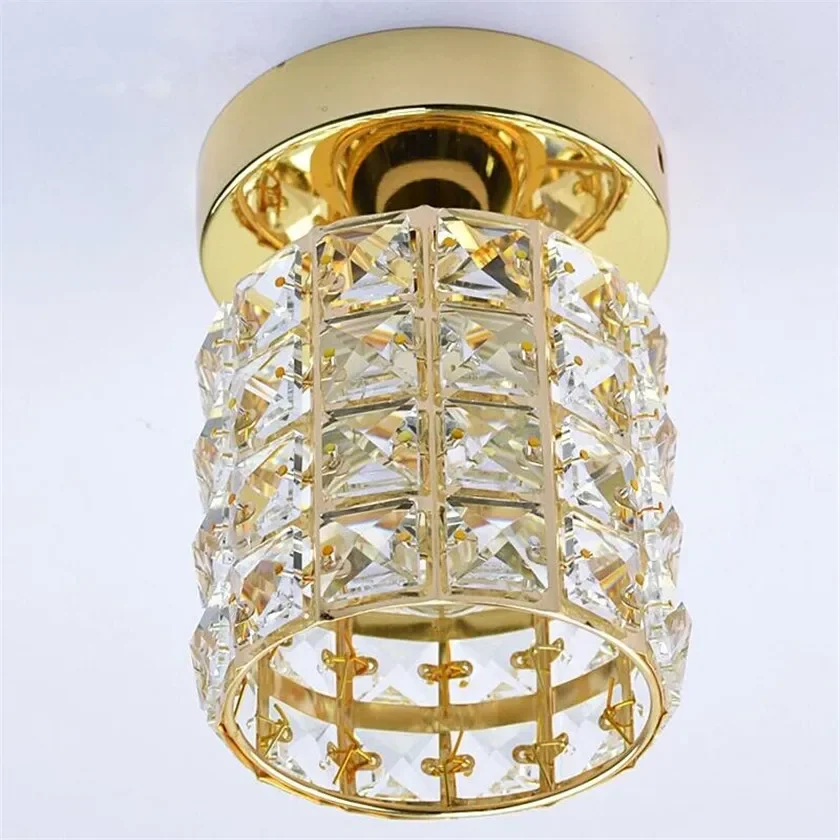 LED Ceiling Lights Luminaria teto Gold Crystal  Lamp For Entrance Stair Corridor Abajur Lamparas Plafonnier Home Lighting