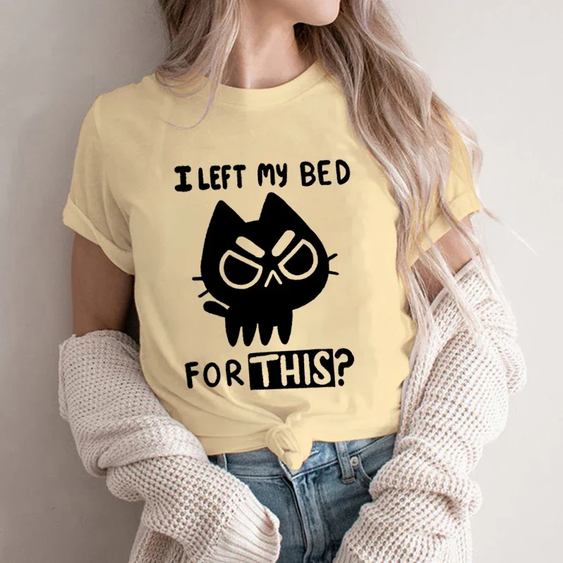 I Left My Bed for This Funny Cat Women T-shirts Harajuku T Shirt Girl Y2K 90s Kawaii Graphic Tees Unisex Cartoon Tshirt Clothes