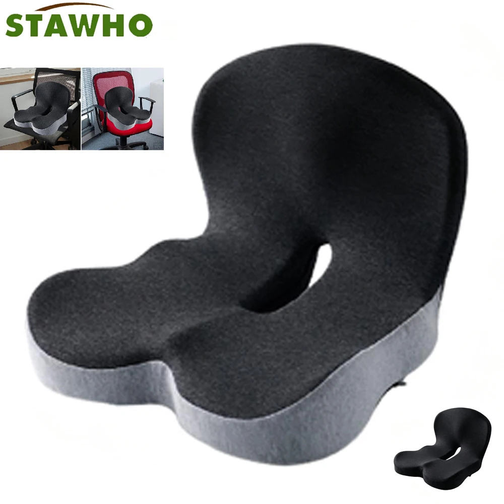 1PCS Orthopedic Memory Foam Seat Cushion L-Shaped Lumbar Back Support Breathable Non Slip for Office Chair Car Long Sitting Home