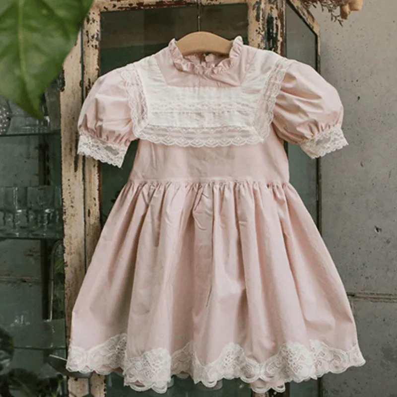 

Fashion Baby Girl Princess Cotton Lace Dress Infant Toddler Child Puff Sleeve Vintage Vestido Casual Summer Baby Clothes 1-12Y