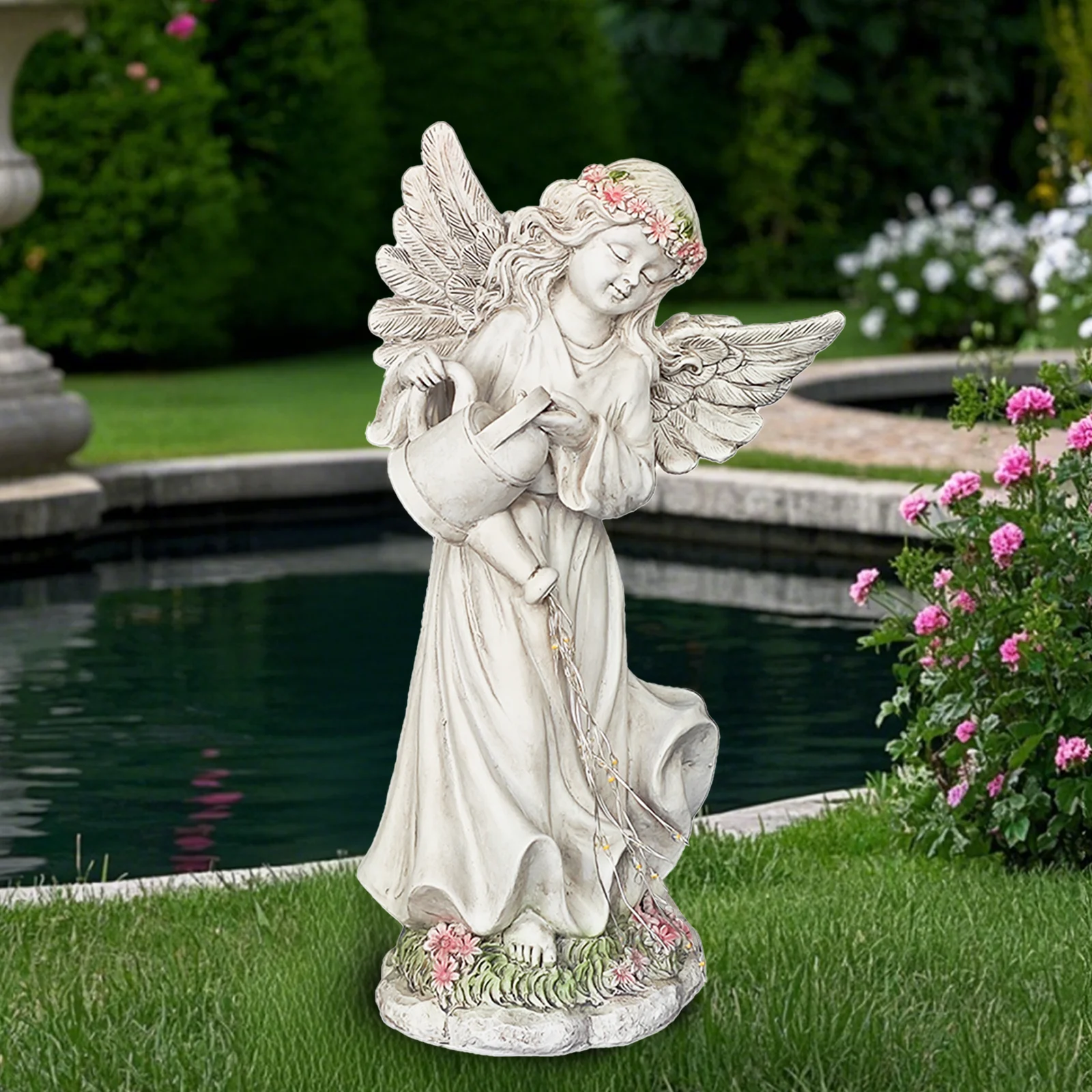 Angel Garden Statues,Solar Outdoor Statues Angel Decor with Watering Can,Perfect Garden Gifts