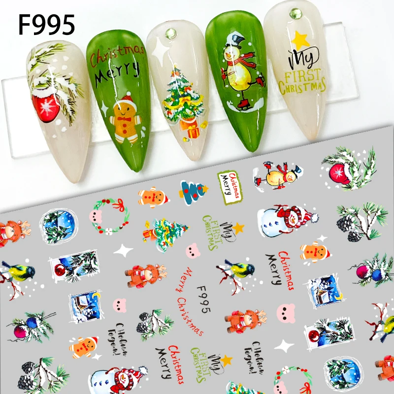 25PCS Pastel Xmas Nail Decals Delicate Snowflake Bow Pattern Self Adhesive Waterproof Stickers for Christmas Daily Wear Stickers