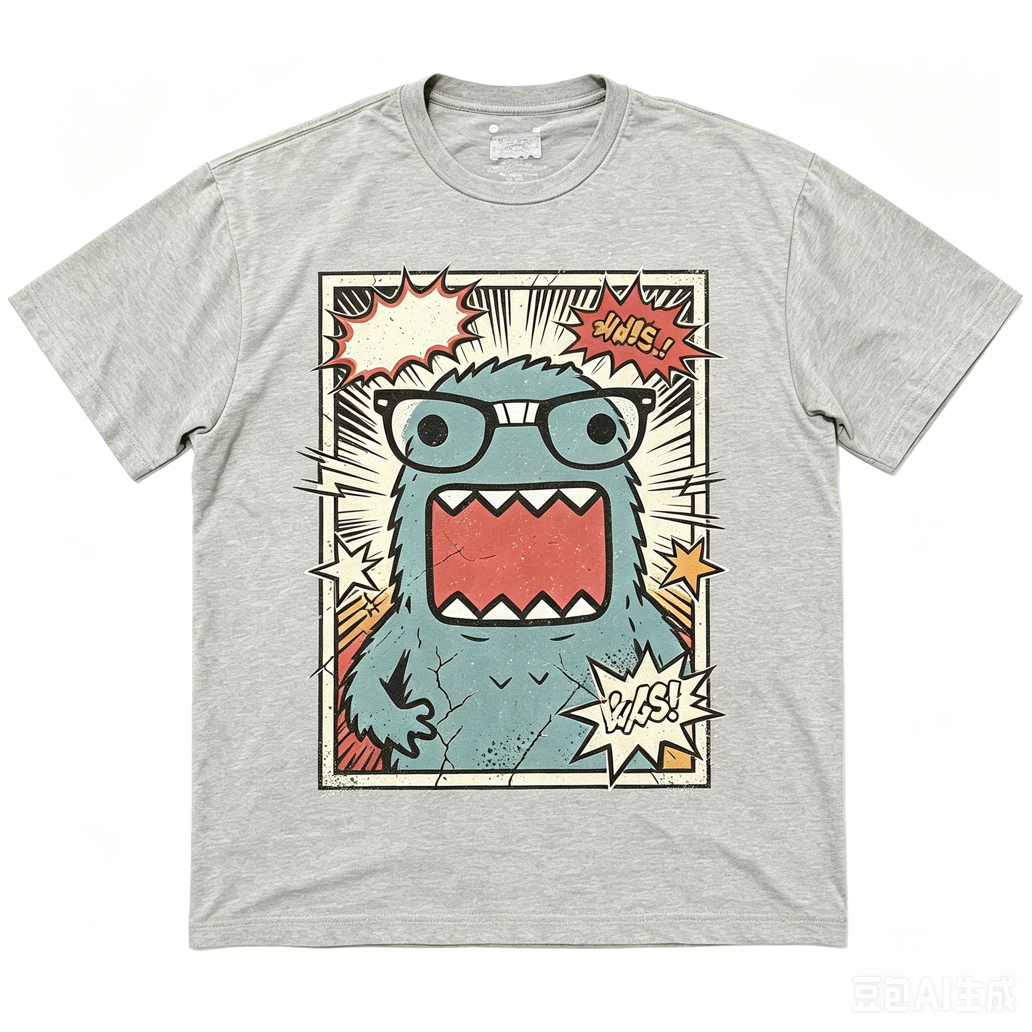 Vintage Comic Book Nerdy Glasses Monster Retro Distressed Graphic Unisex Crew Neck T-Shirt