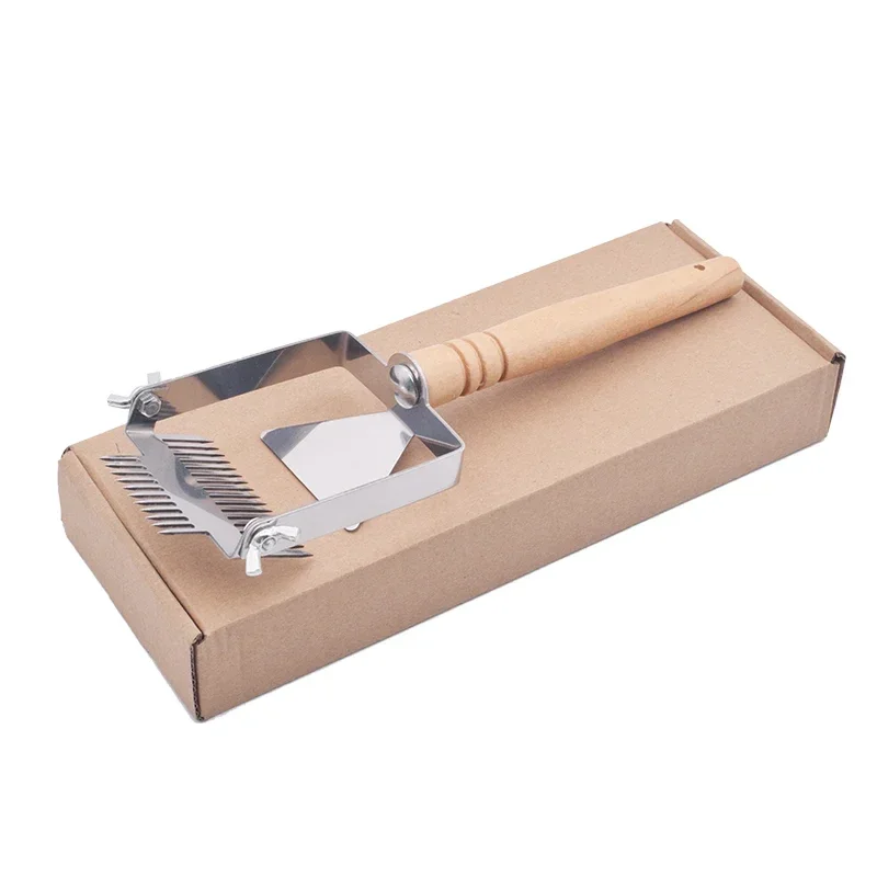 Honey Cutter Double-Headed Adjustable Uncapping Scraper Honeycomb Scraper Honey Fork Wooden Handle Uncapping Fork Beehive Tools