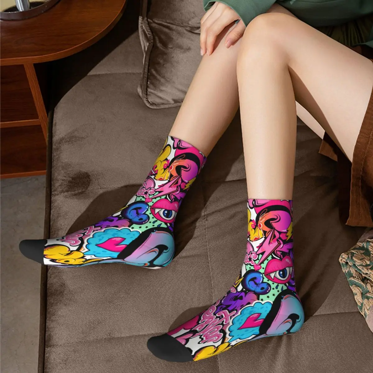 Graffiti Text Comics Sign Elements Graffiti Art Pattern Socks Male Mens Women Spring Stockings Printed