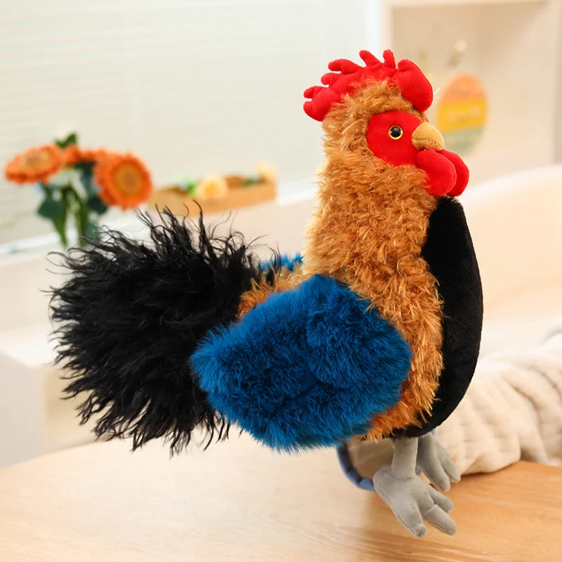 Peluche de Gallo Esponjoso de 30 cm, Animal de Peluche de Pelo Largo, Súper Suave, Kawaii, Regalo de Cumpleaños para Amantes de la Granja, Decoración del Hogar