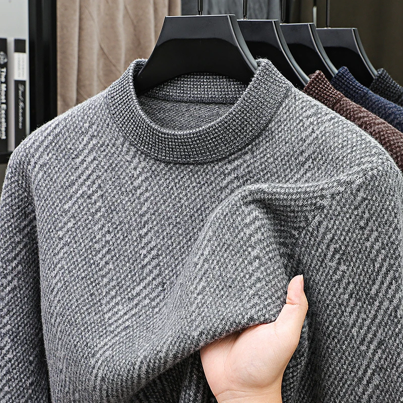 الصوف 100% الرجال الخريف الشتاء الماركات الفاخرة سترة 9 غرز الجاكار الجولة الرقبة طويلة الأكمام تريكو موضة رجل الملابس القمم #4