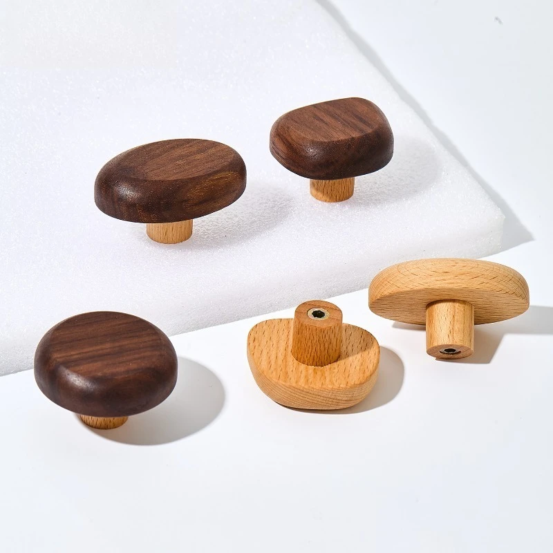 Creative Pebble Shape Wood Knob, Solid Wood Drawer Cabinet Wardrobe Door Handle