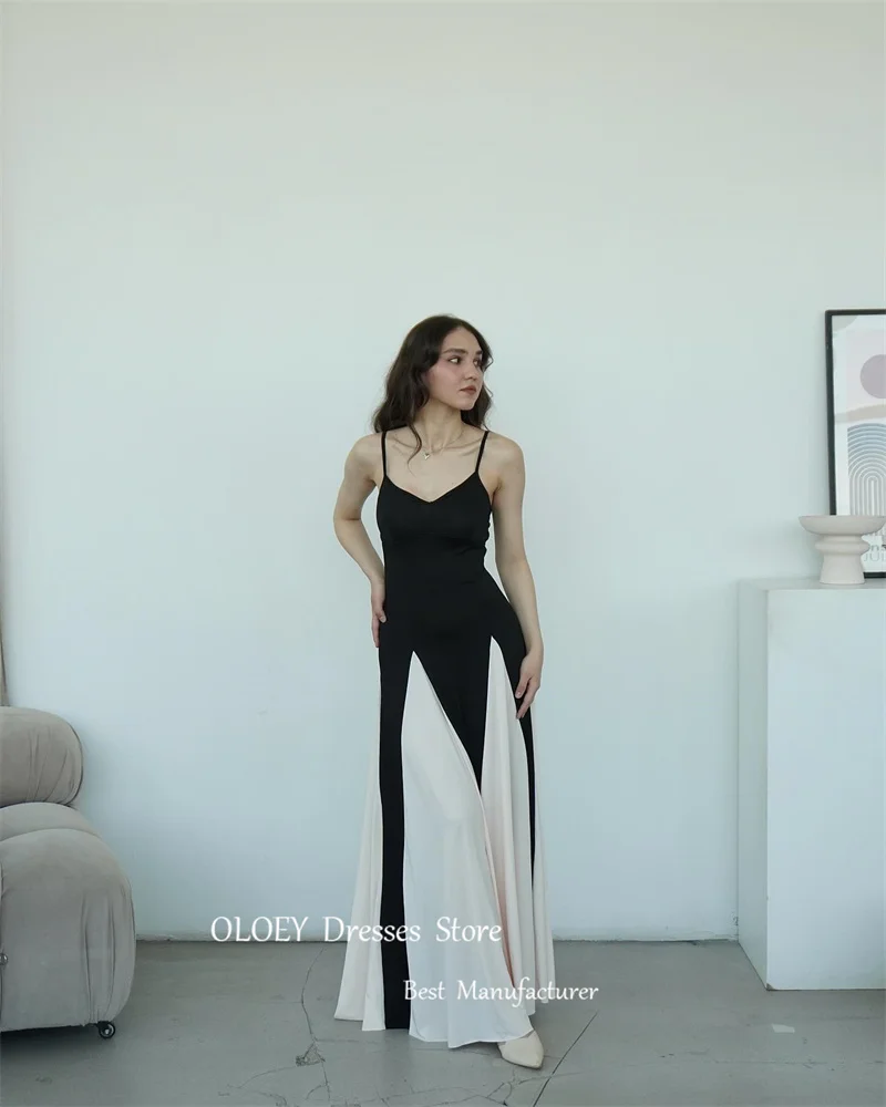 OLOEY Simple Black Evening Dresses Spaghetti Straps Women US Casual Outfit Sexy Custom Made Slim Formal Occasion Dress Simple