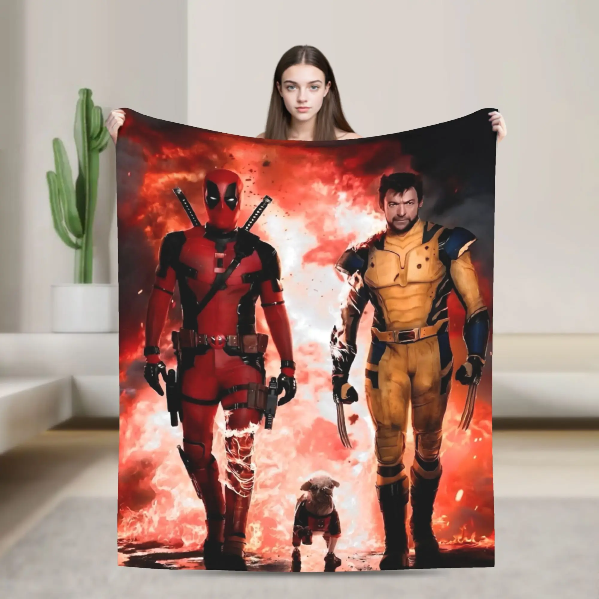 Mantas Deadpool y Wolverine, manta cálida y divertida de felpa con comedia de superhéroe Dogpool para ropa de cama, decoración textil para salón