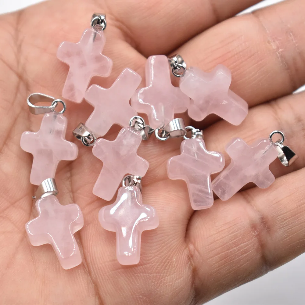 Großhandel 50 Stück/Lot Mode 12x16mm Natürlicher Tigerauge-Stein Rosenquarz Kreuzanhänger Charms Ohrringe Halsketten Schmuckherstellung – Detail 10