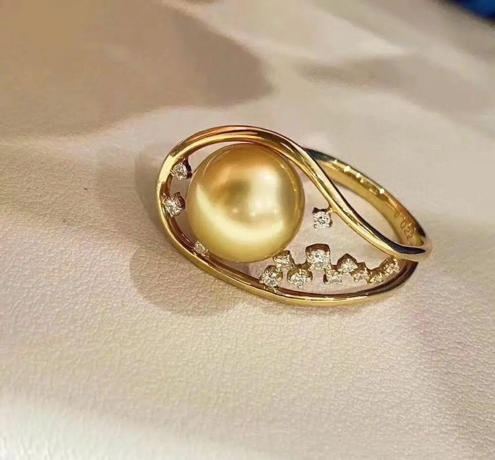 

elegant 10-11mm south sea round gold pearl ring 925s