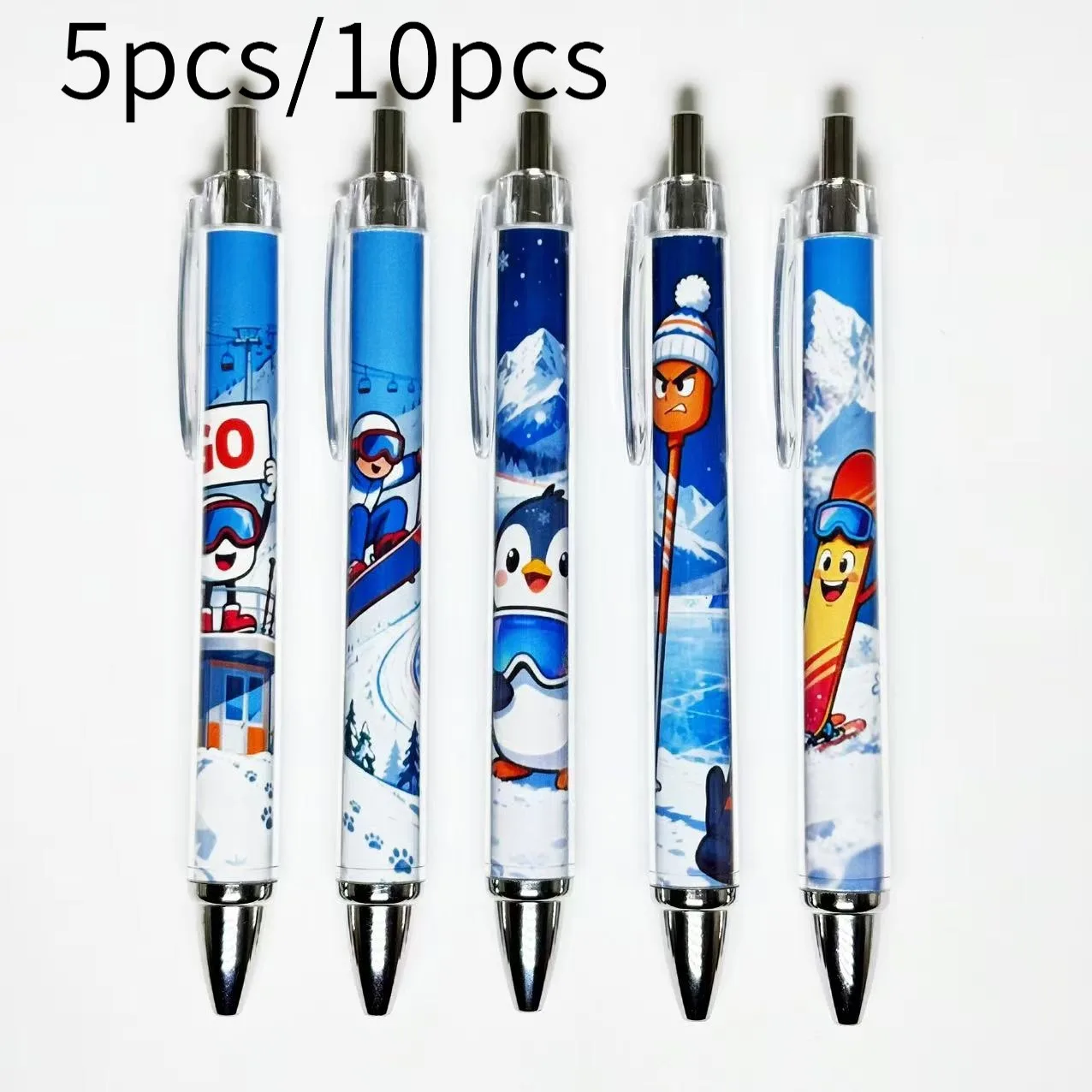 

5pcs/10pcs Creative Ski-Themed Ballpoint Pens Ski Resort Click Ballpoint Pens Student Writing Gift Pens