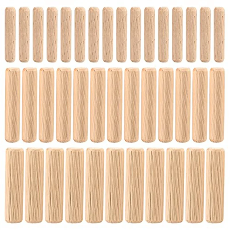 90Pcs Wooden Dowel Pins, Straight Groove Wooden Dowel Pins with Beveled Ends Tapered, for Furniture Door, M6 M8 M10