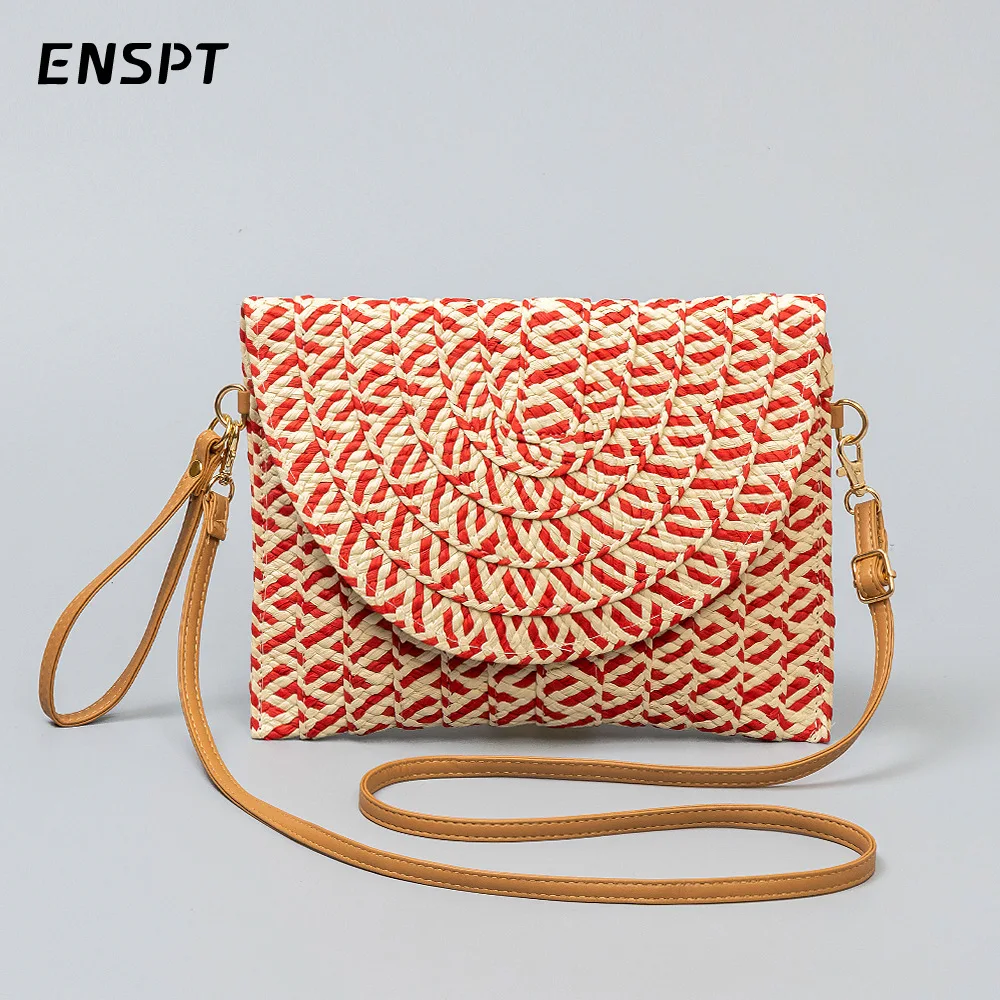 Evening Envelope Wristlet Bag Summer Beach Trend Straw Party Handbag Leather Shoulder Strap Mixed Color Phone Pocket Wholesale