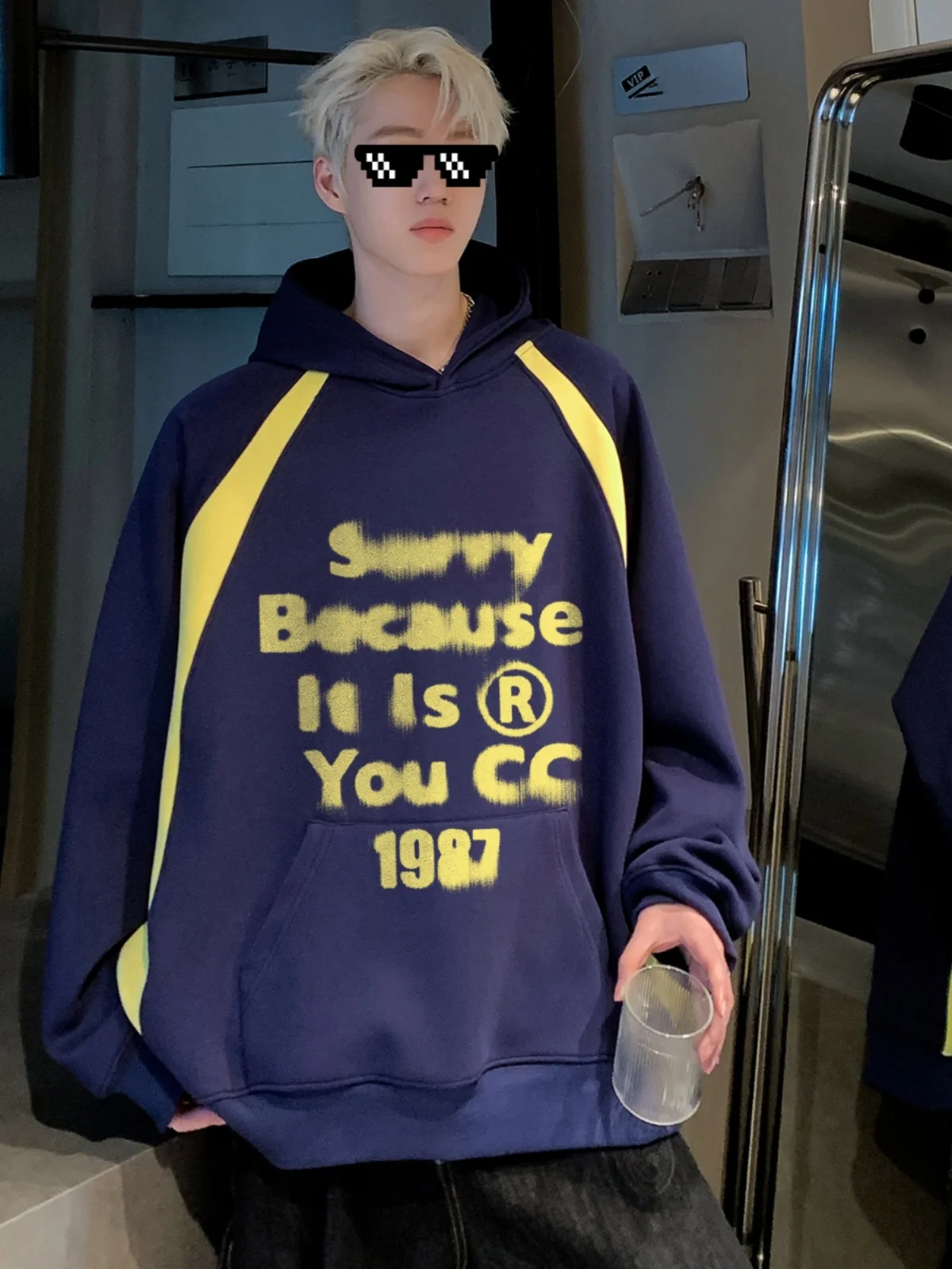 

Oversized Hoodie Men's Autumn Letter Print Trendy Heavyweight Jaet Splicing Design Casual Comfortable Loose Fit Streetwear