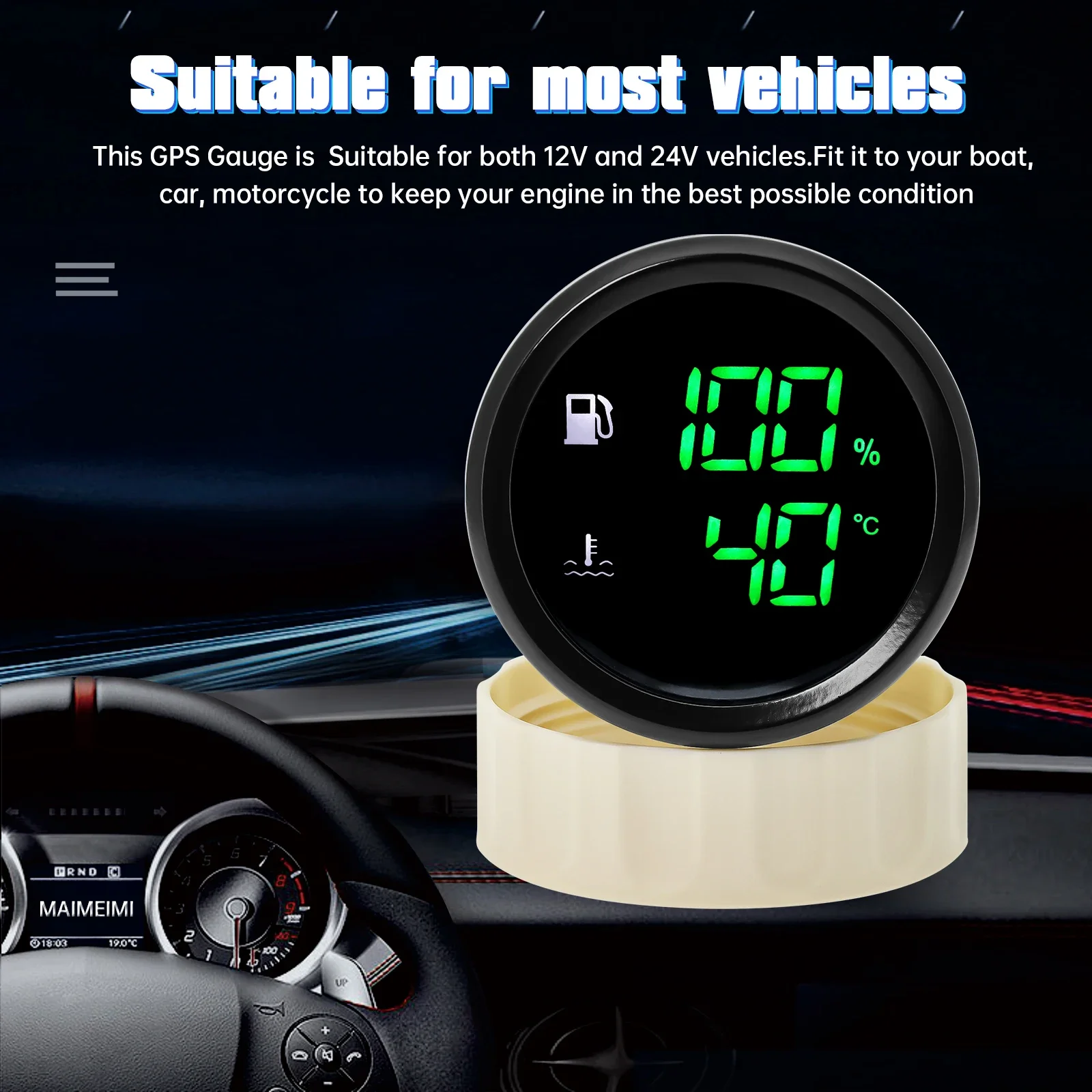 Multi Digital Dual 52mm Gauge Fuel Level+Water Temperature Gauge 2 In 1 with Alarm Fuel Level Sensor Water Temp Sensor Custom