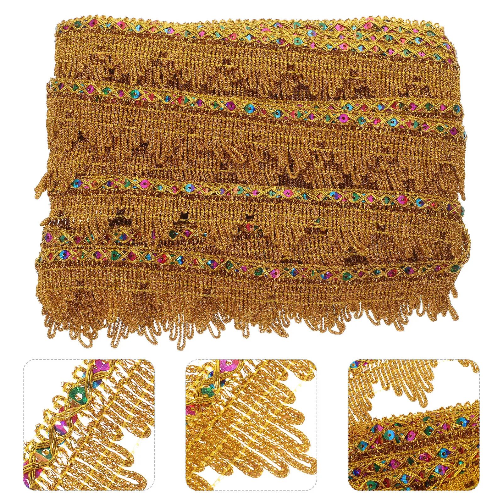 

Colorful Sequin Fringe Trim Gold Lace Ribbon for Sewing Embroidery Clothing Decor Handmade Braid Edging Tassel Woven