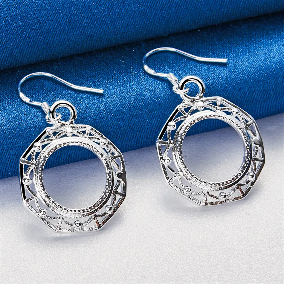 925 Sterling Silver Exquisite Octagonal Court-Style Openwork Earrings for Women - Fashionable Engagement Gift Jewelry