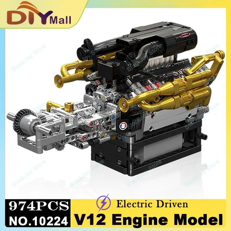 

Mold King 10224 Высокопроизводительный двигатель V12, 974 шт., комплект строительных кирпичей с движущимися деталями, коллекционное издание для обучающей игрушки STEM