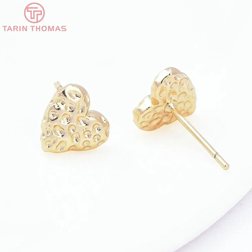 (8666) 6PCS 8x7.5MM 24K Gold Color Brass Heart Concave Convex Stud Earrings High Quality DIY Jewelry Findings Accessories