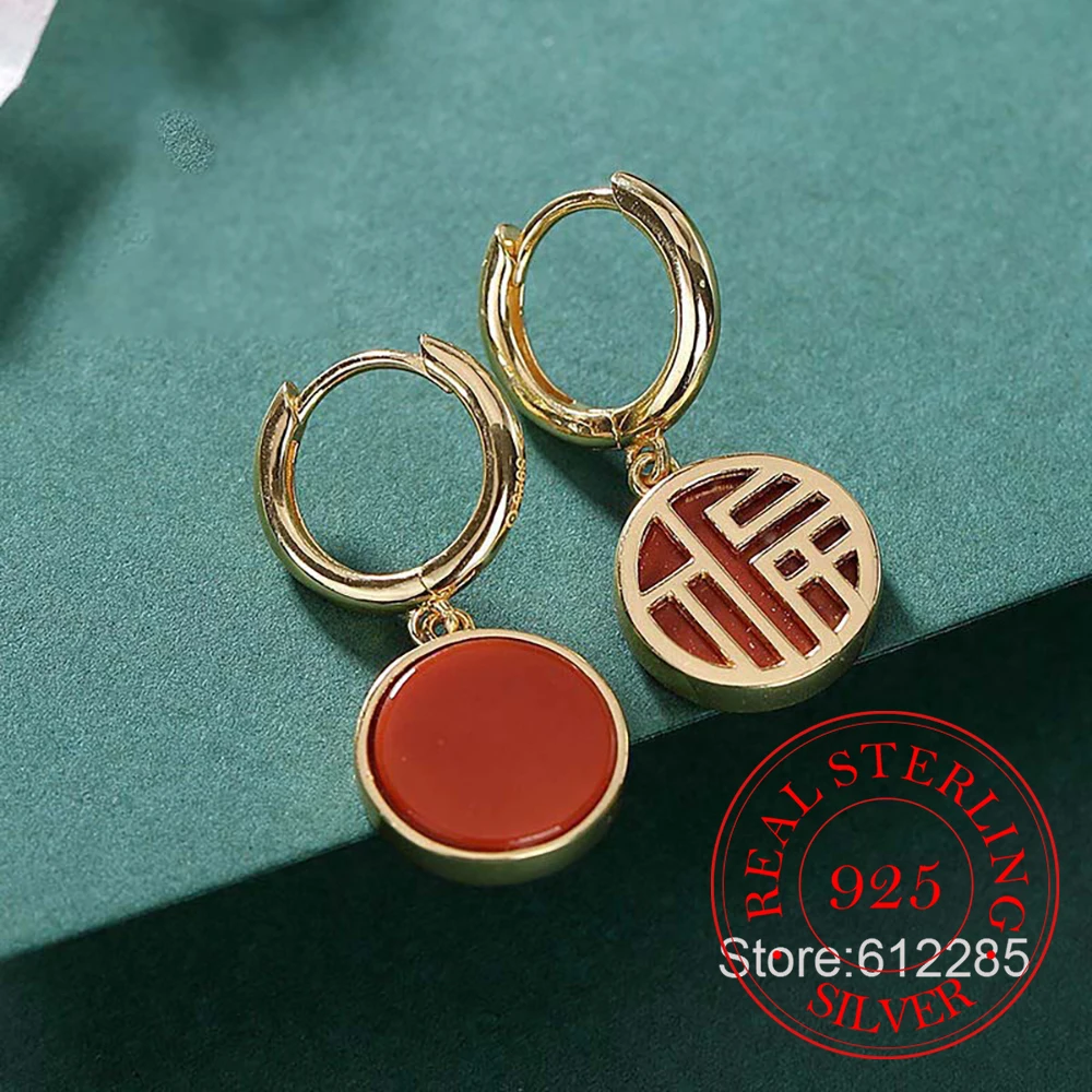 925-スターリングシルバージュエリーヴィンテージレッドエナメルフープイヤリング女性のためのウェディングパーティージュエリー女の子の友人のためのギフト