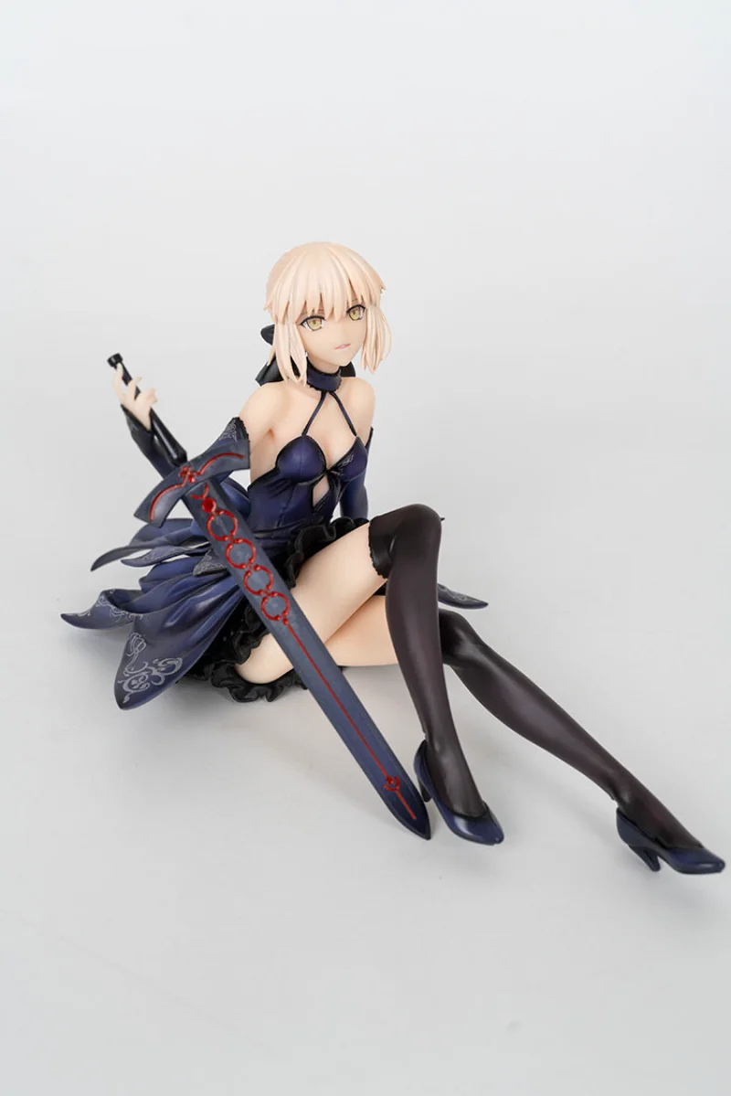 In Stock Blonde Short Hair Dark Blue Dress PVC Figure Engraved Sword Gothic Indoor Diorama Collectible Gift