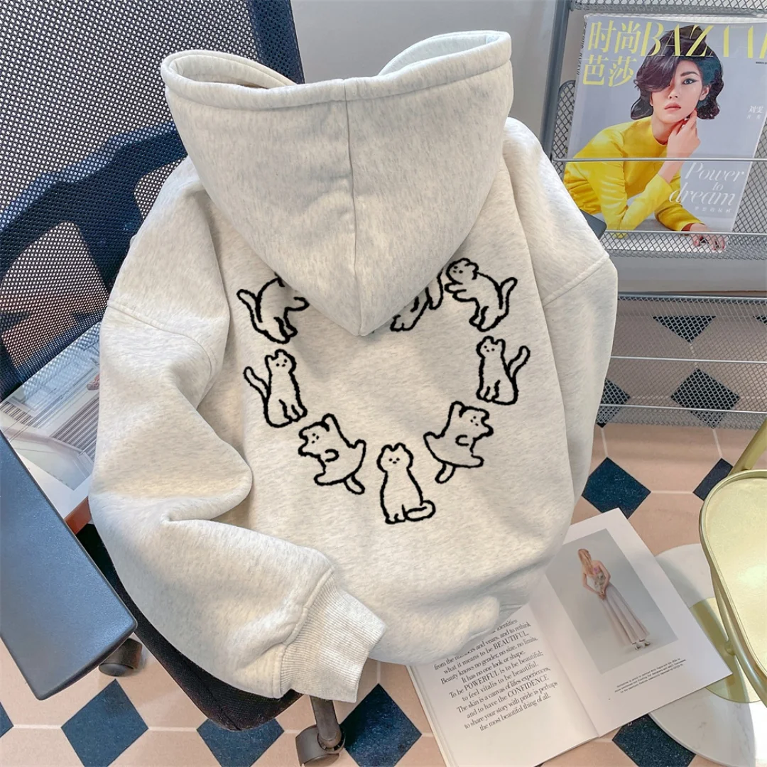 Gato dos desenhos animados gráfico hoodie puro algodão primavera e outono luxo nicho marca moda versátil masculino e feminino y2k hoodie