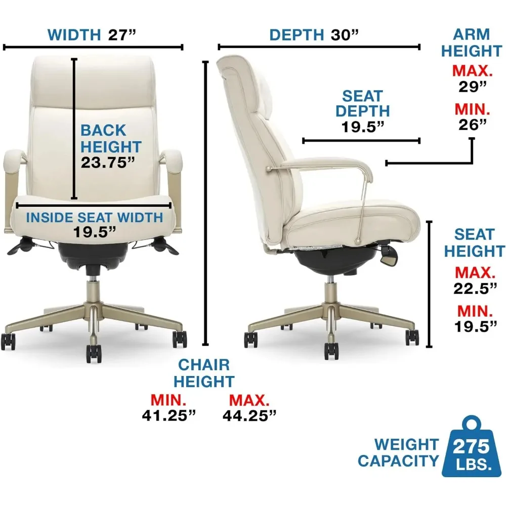 Melrose Executive Office Adjustable High Back Ergonomic Computer Chair with Lumbar Support Brass Finish Ivory White Bonded