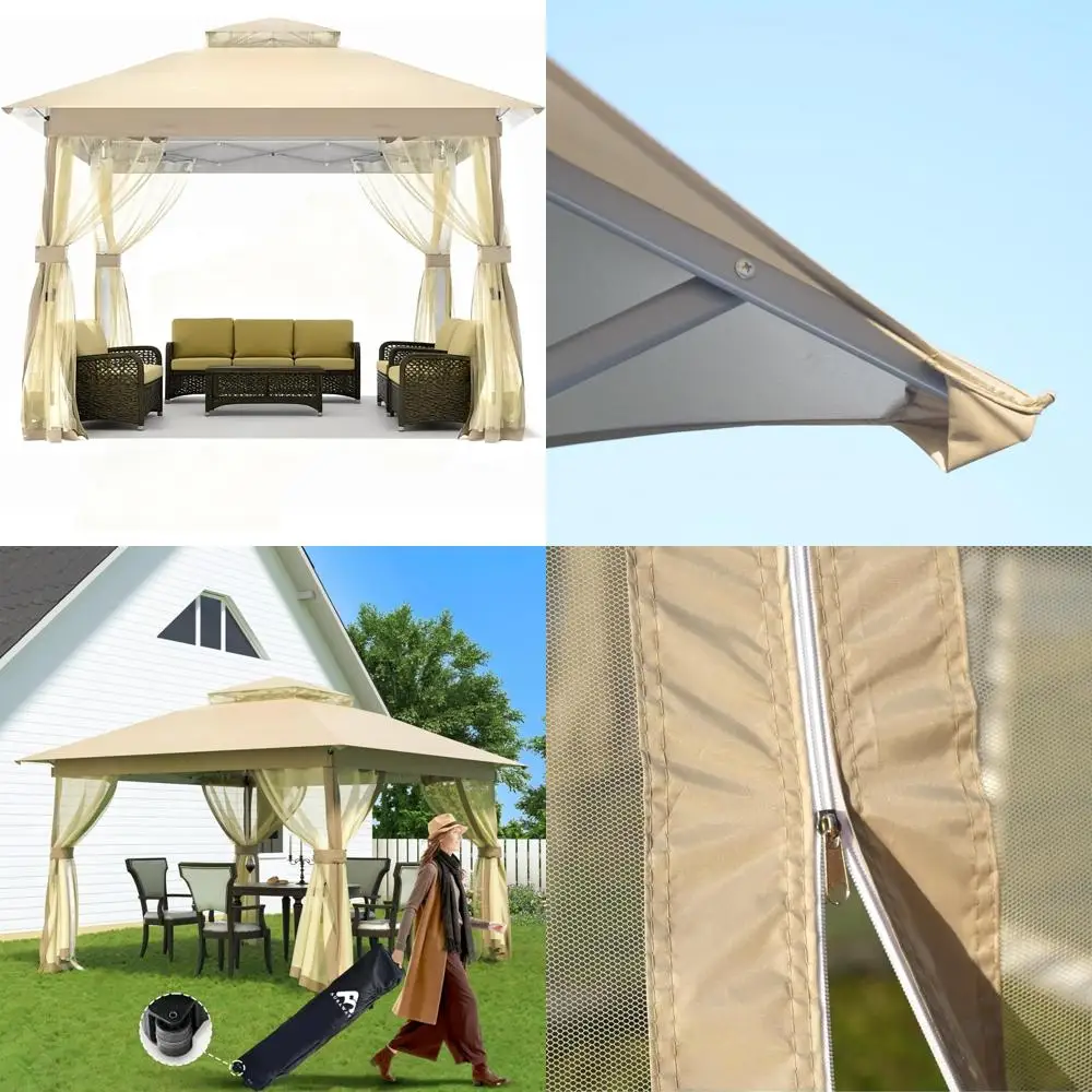 

Портативная всплывающая альтанка с москитной сеткой и водонепроницаемой двойной крышей для кемпинга, пляжа и заднего двора — простая установка, солнцезащитный козырек