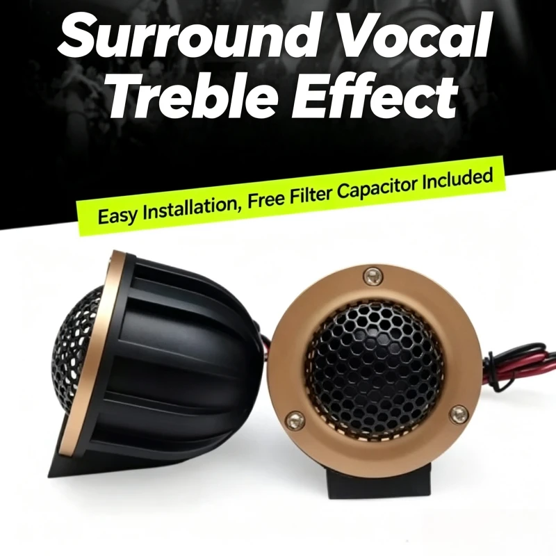 Car Tweeter HiFi 2 Inch Titanium Dome Speaker Clear Vocals High Frequency Audio Upgrade 2-inch high-fidelity speaker base