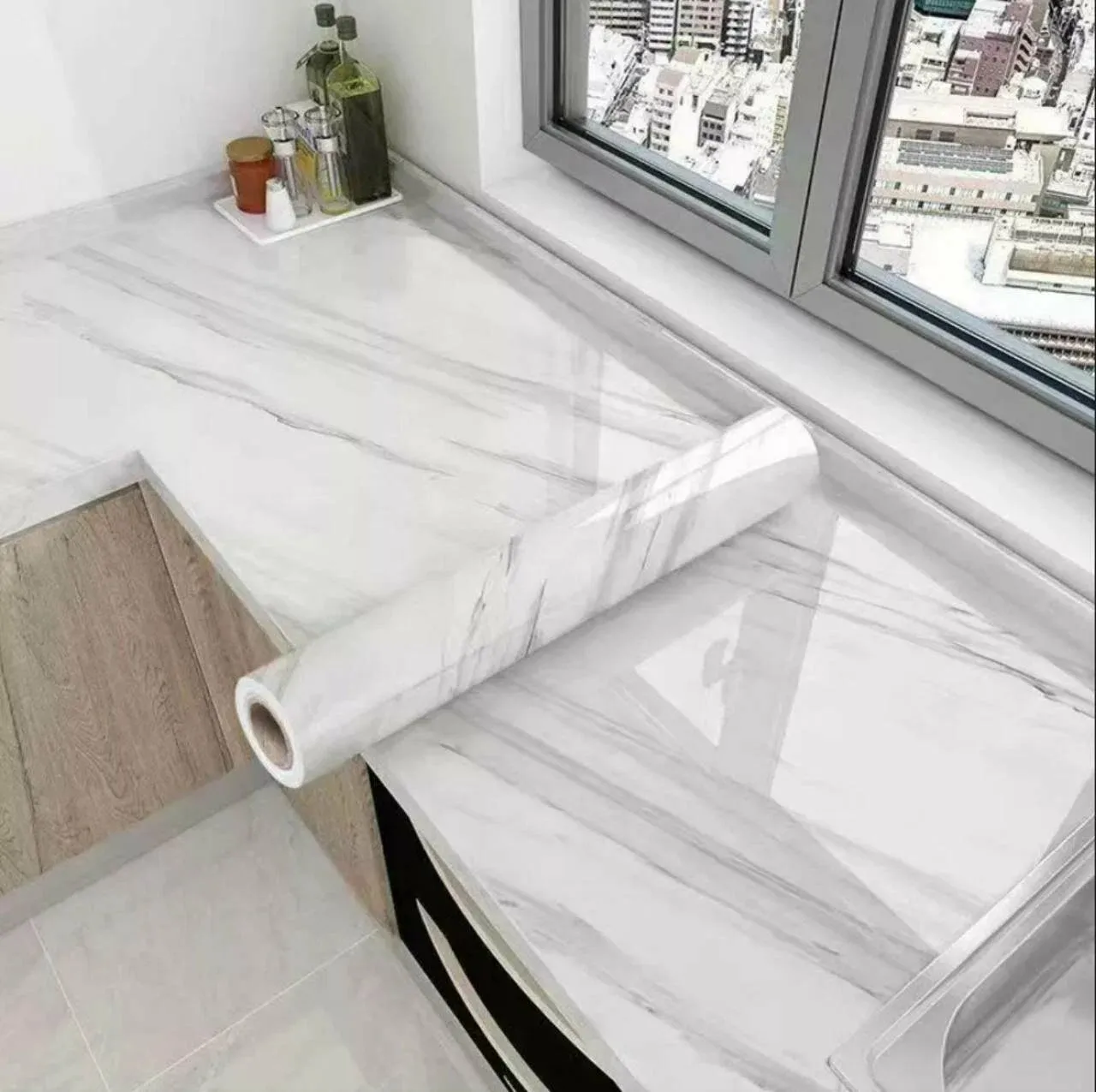 55cm Marble Self-Adhesive Wall Sticker PVC Waterproof and Oil Proof Wallpaper Living Room Kitchen Cabinet Decorative Wallpaper