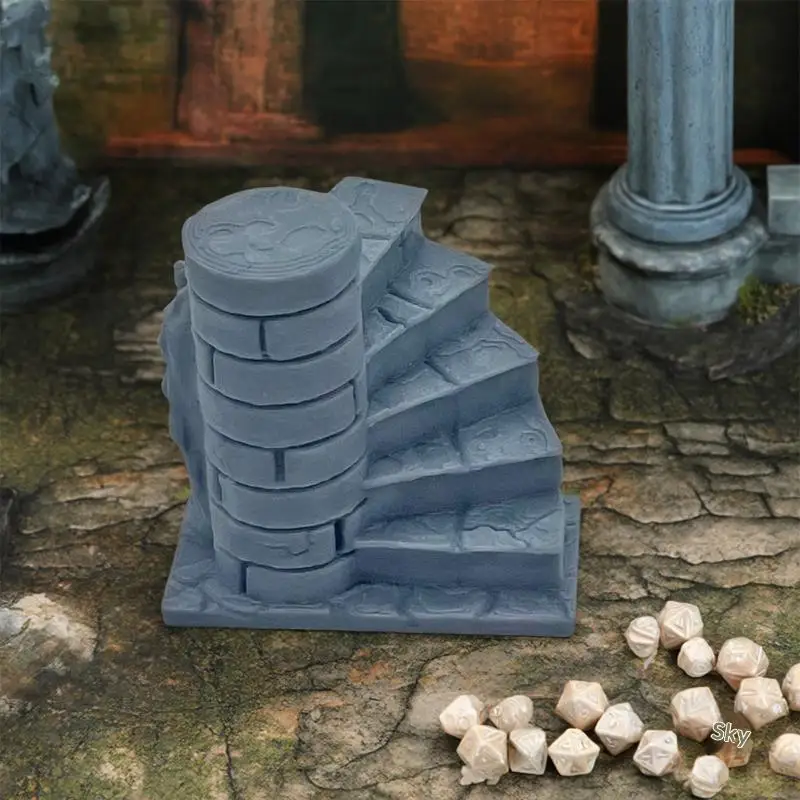 3D Printed Tomb Staircase Ornament Miniature Ruined Landscape Desktop Decoration D&D Wargaming Game Tomb Terrain Staircase Model
