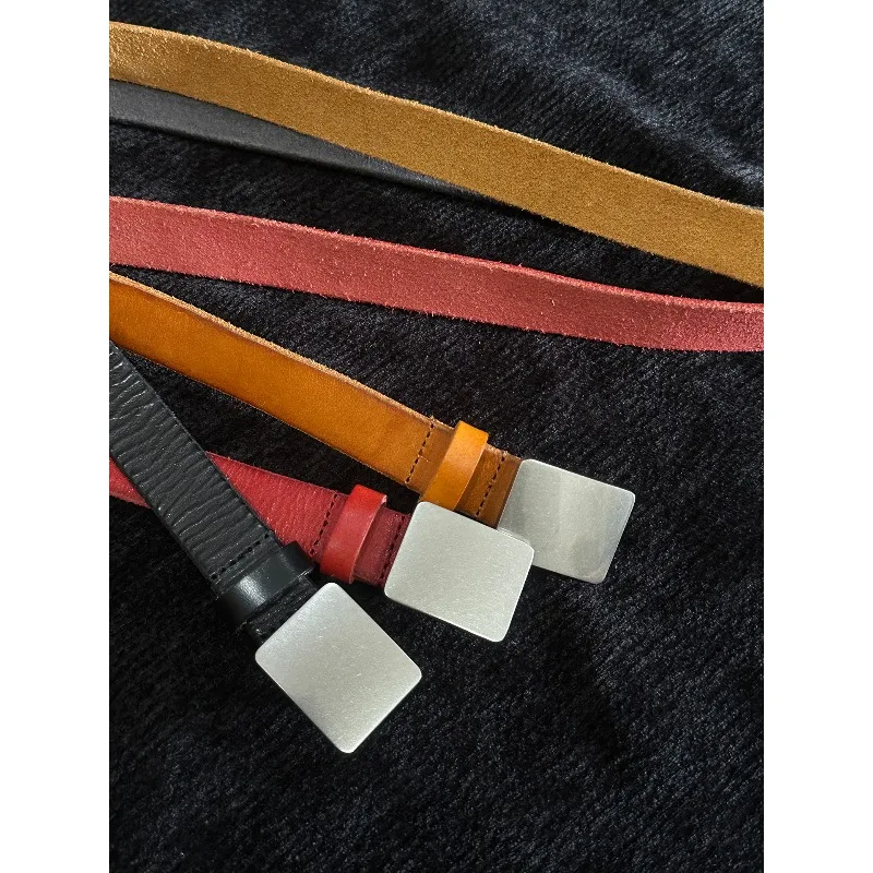 25FW Our Legacy New Arrival Minimalist Metal Square Buckle Genuine Leather Belt Multicolor Versatile Belts