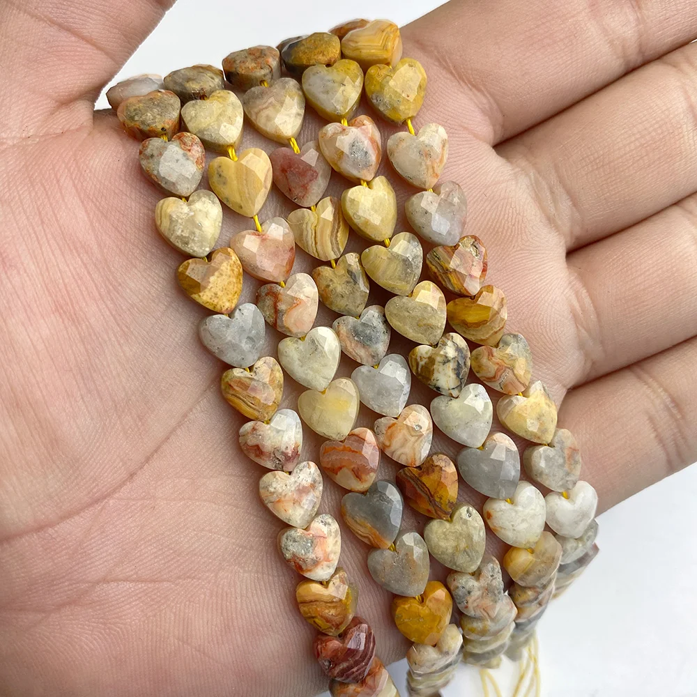 8MM Natural Yellow Crazy Agates stone beads For Jewelry Making Faceted Heart Shape Loose Spacer Beads Charm DIY Bracelet Earring
