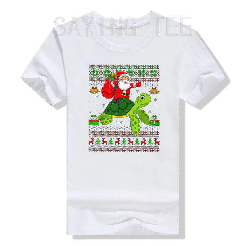 Funny Santa Claus Riding Sea Turtle T-Shirt Funny Christmas Costume Gifts Family Matching Xmas Pajamas Y2k Top Graphic Tees