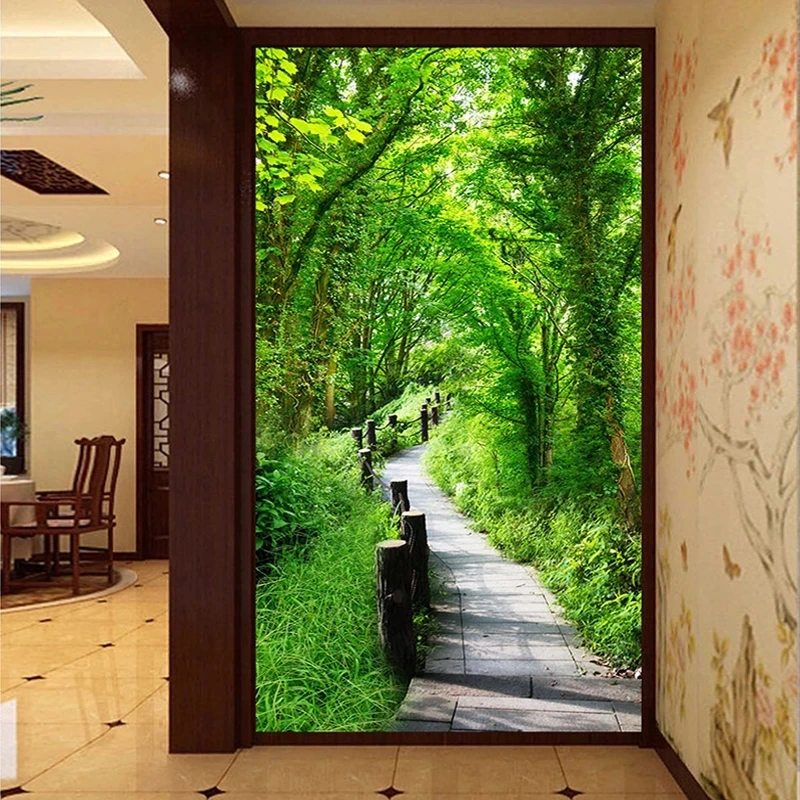 Custom Photo Self Adhesive Wallpaper 3D Forest Trail Nature Landscape Entrance Backdrop Mural Living room bedroom restaurant 8d