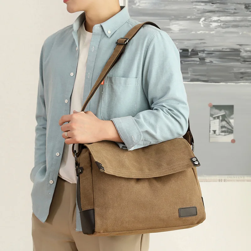 

Casual shoulder bag multi-function portable clamshell men canvas large capacity travel crossbody backpack