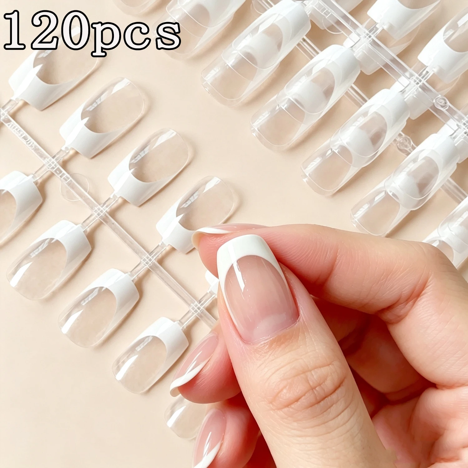 120Pcs French False Nail Tips Clear Glossy Medium Square Full Cover Reusable Acrylic Fake Nail For Nail Extension Press On Nails