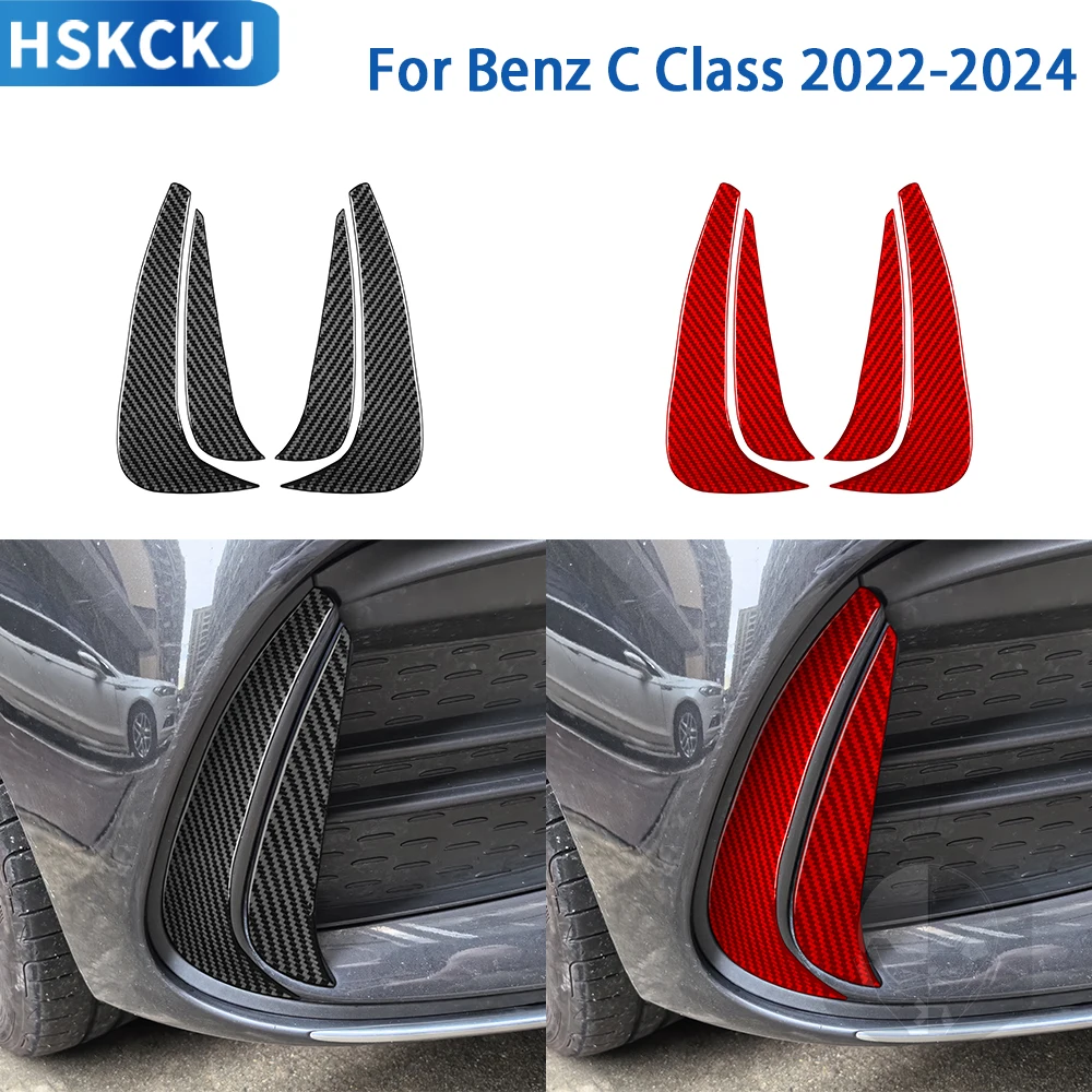 For Mercedes Benz C Class 2022-2024 Accessories Real Soft Carbon Fiber Front Bumper Side Wind Knife Cover Trim Sticker